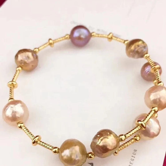 bracelet / Gold Hot Selling High Quality Big  14K Gold  Baroque Fresh Water  Pearl Bracelet   hawaiian bracelets pearl bangles