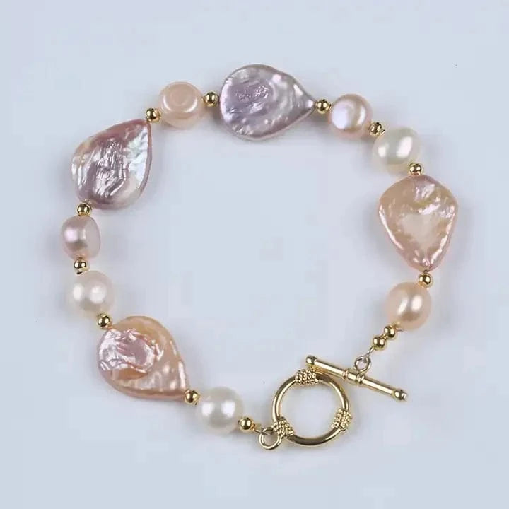 bracelet Handmade 18k gold plated drop shape freshwater pearl beads women jewelry set