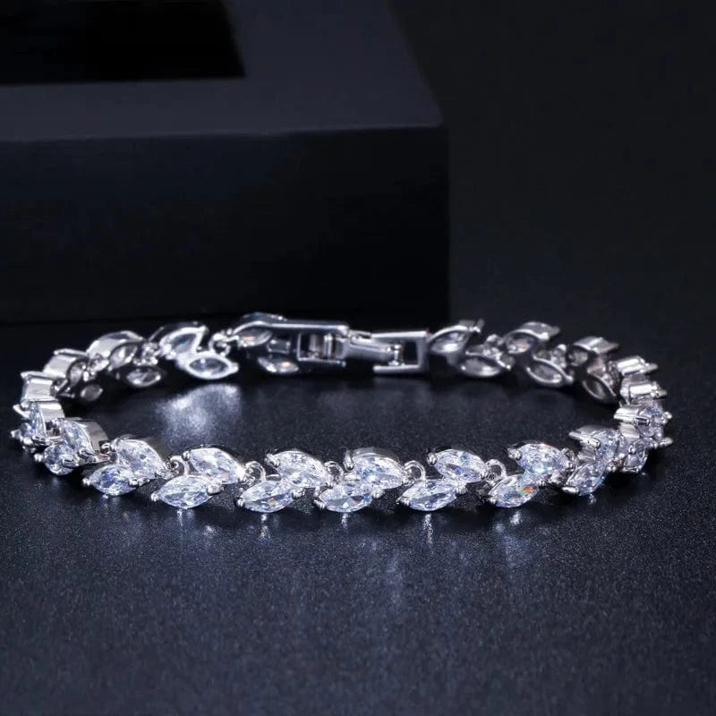 Bracelet Korean minimalist wedding jewelry sets 4pc luxury leaf CZ zircon bridal stud earrings band ring pendant choker necklace set