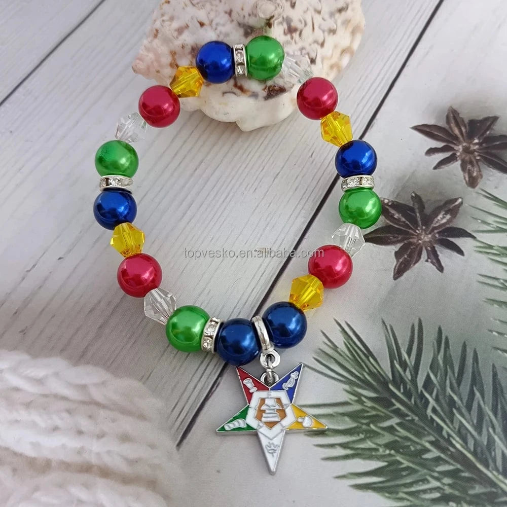 bracelet / OES Handmade Greek Sorority OES Order of Eastern Star Charm Pearl Beads Bracelet Wholesale Women Jewelry