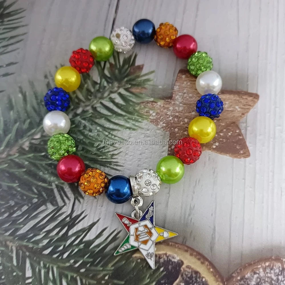 bracelet / OES Handmade Greek Sorority OES Order of Eastern Star Charm Pearl Beads Bracelet Wholesale Women Jewelry