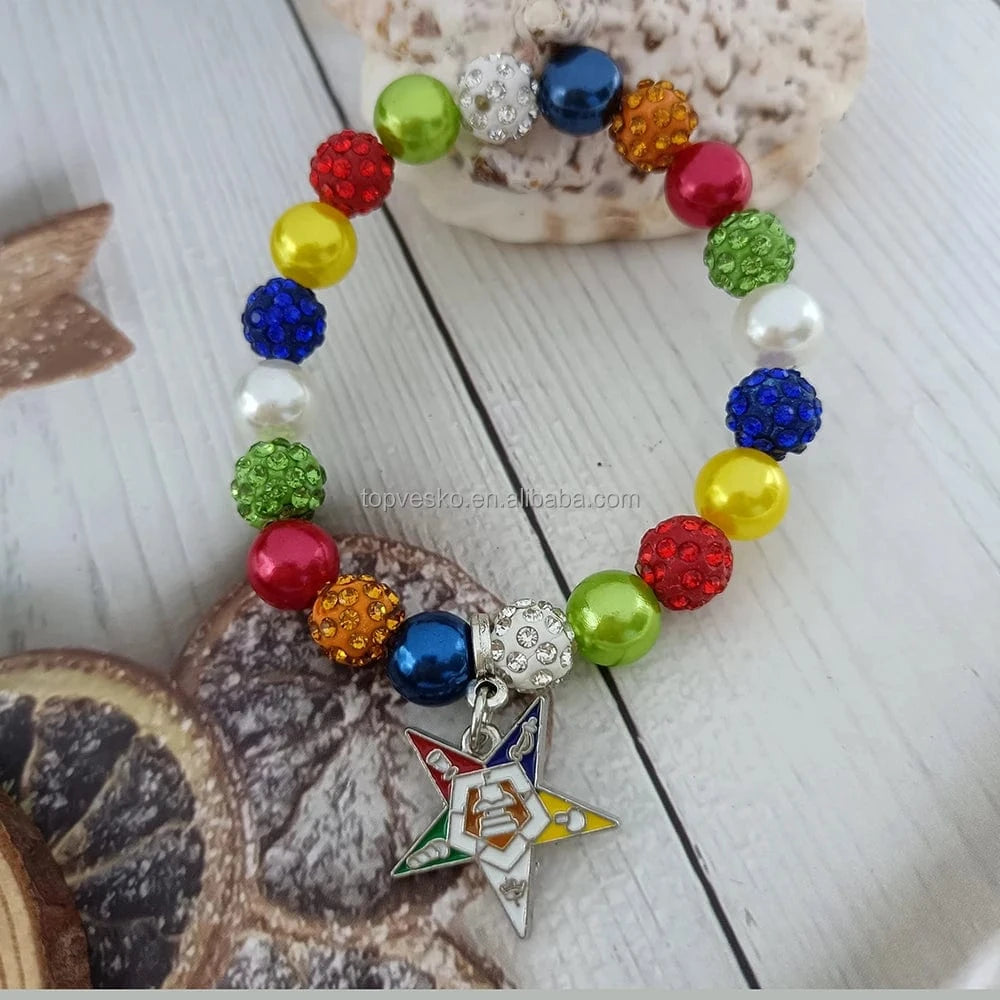 bracelet / OES Handmade Greek Sorority OES Order of Eastern Star Charm Pearl Beads Bracelet Wholesale Women Jewelry