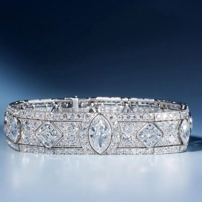 Bracelet Sterling Silver Lab Sapphire Diamonds Vintage Style - SN Wigs & More