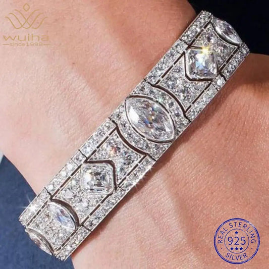 Bracelet Sterling Silver Lab Sapphire Diamonds Vintage Style - SN Wigs & More