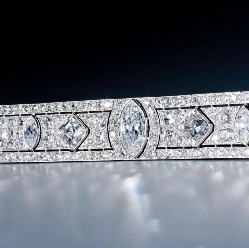 Bracelet Sterling Silver Lab Sapphire Diamonds Vintage Style - SN Wigs & More