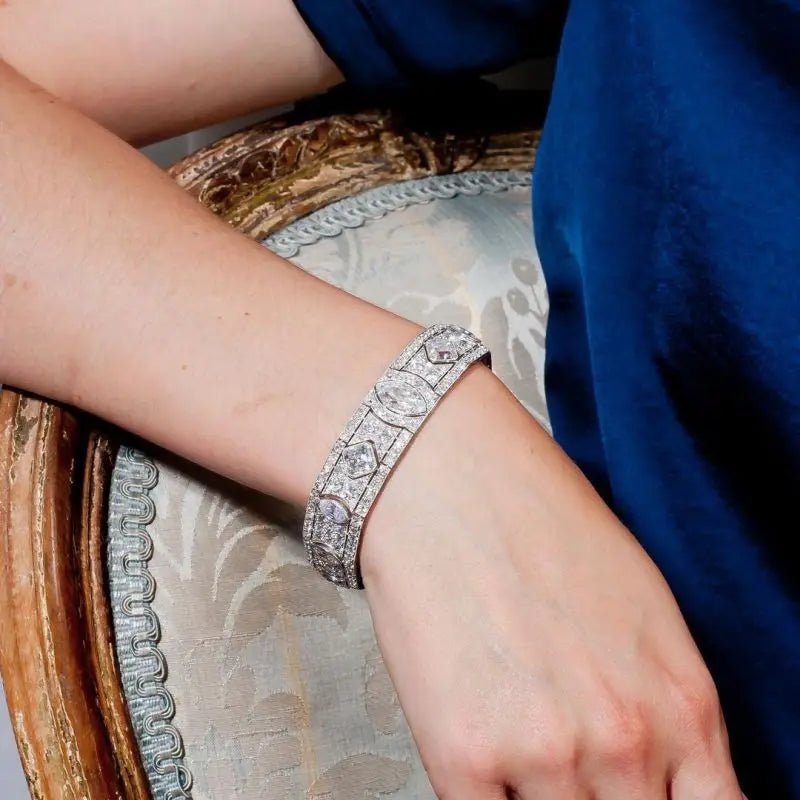 Bracelet Sterling Silver Lab Sapphire Diamonds Vintage Style - SN Wigs & More