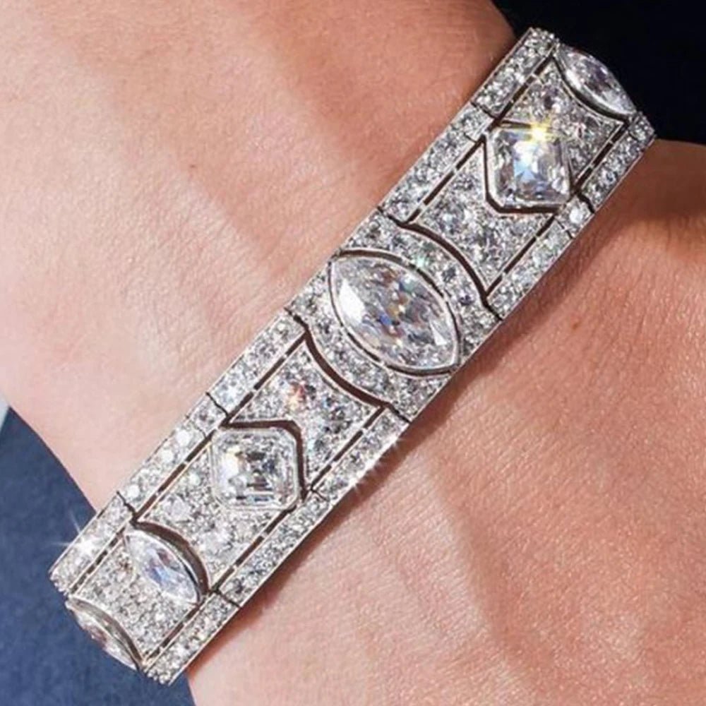 Bracelet Sterling Silver Lab Sapphire Diamonds Vintage Style - SN Wigs & More