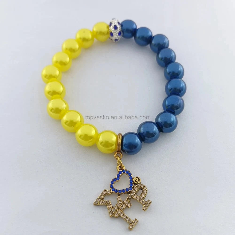 bracelet / Yellow Blue Handmade Popular Greek Letter Sorority SIGMA GAMMA RHO Symbol Charm Yellow Blue Pearl Bracelet Jewelry