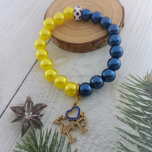bracelet / Yellow Blue Handmade Popular Greek Letter Sorority SIGMA GAMMA RHO Symbol Charm Yellow Blue Pearl Bracelet Jewelry