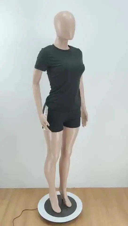 Brand Custom Casual Summer Two Piece Set Women Outfits Tracksuit Female Elastic T Shirt 2 Piece Biker Shorts Set