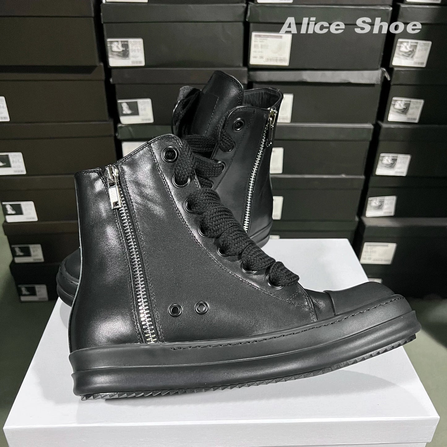 Brand Designer Shoe Jumbo Lace-up Women Ankle Boot High Top Quality Black Men Sneaker Leather Luxury Street Punk Platform Shoe