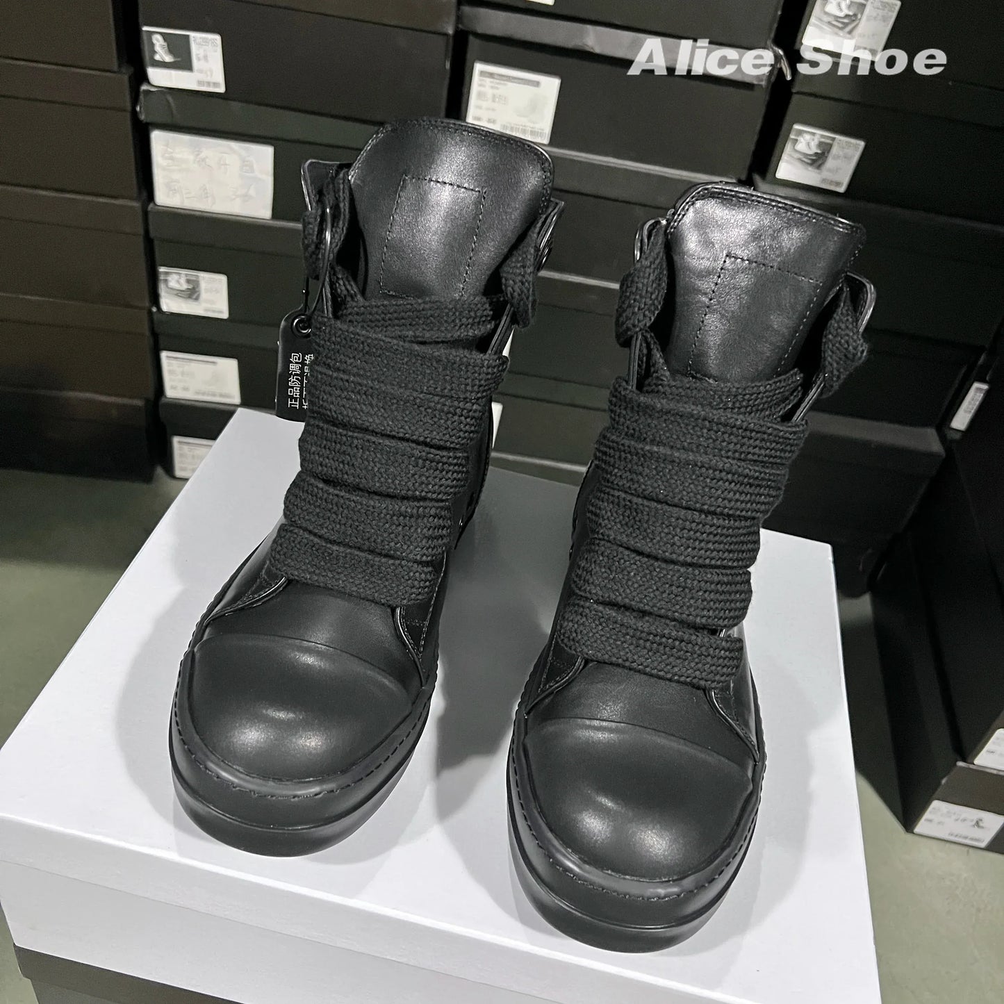 Brand Designer Shoe Jumbo Lace-up Women Ankle Boot High Top Quality Black Men Sneaker Leather Luxury Street Punk Platform Shoe