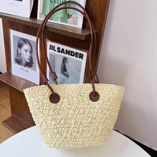 Brand Elegant Woven Bag Retro Fashion Luxury Brand Design Shoulder Handbag Large Capacity Solid Color Versatile Simple Tote Bag - SN Wigs & More
