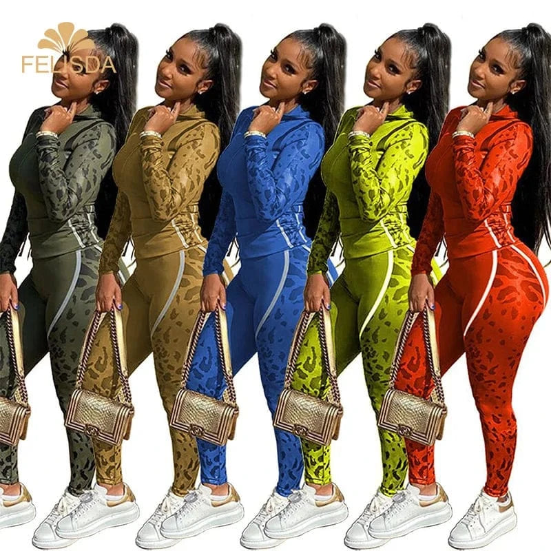Brand Fashion Print Women Two Piece Set Outfits Elastic Fall Hoodies Sweatsuits Matching Jogger Sets Loungewear Tracksuits