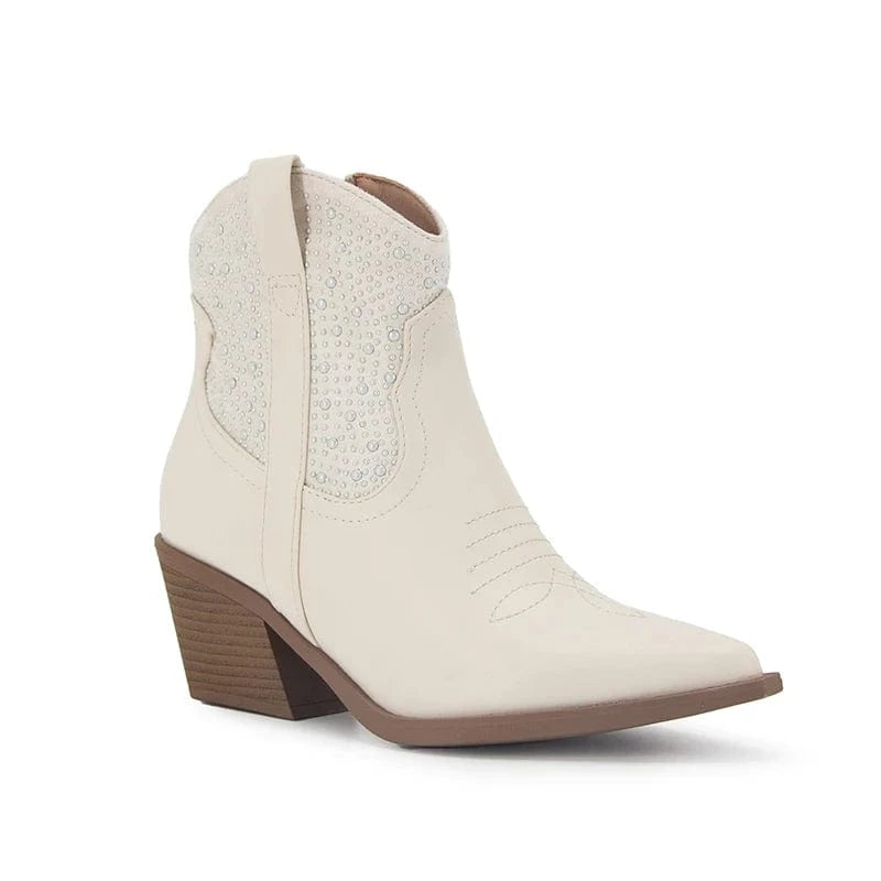 Brand Fashion Women Ankle Boots Newest Western Cowboy Boots Rhinestone Luxury Cowgirl Shoes High Heels Short Boots