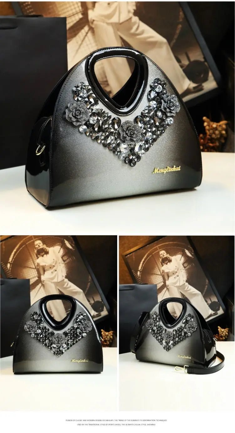 Brand Fashionable Diamond - encrusted Dumpling Bag Genuine Leather Hand - held Crossbody Bags for Women Sac À Main Femme - SN Wigs & More
