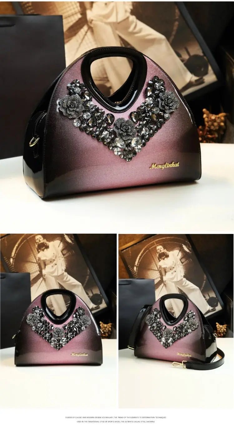 Brand Fashionable Diamond - encrusted Dumpling Bag Genuine Leather Hand - held Crossbody Bags for Women Sac À Main Femme - SN Wigs & More