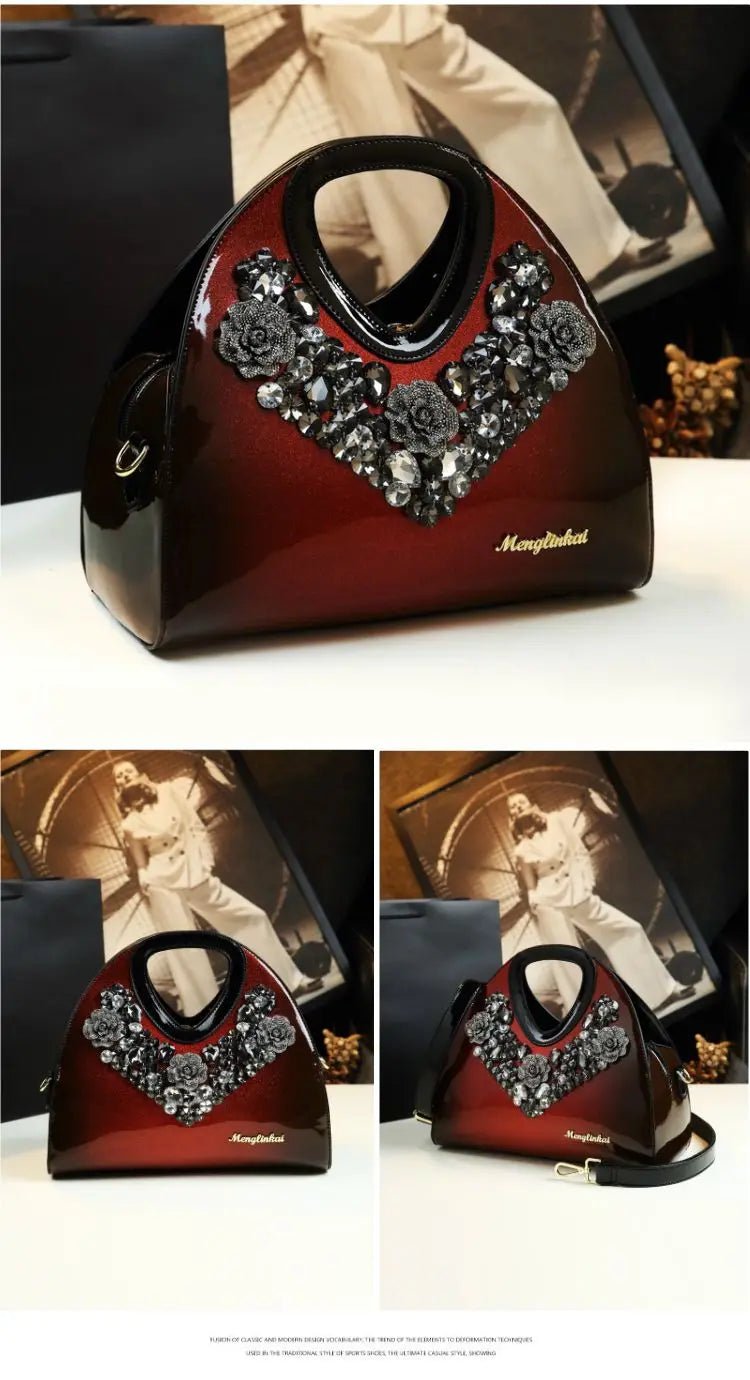 Brand Fashionable Diamond - encrusted Dumpling Bag Genuine Leather Hand - held Crossbody Bags for Women Sac À Main Femme - SN Wigs & More
