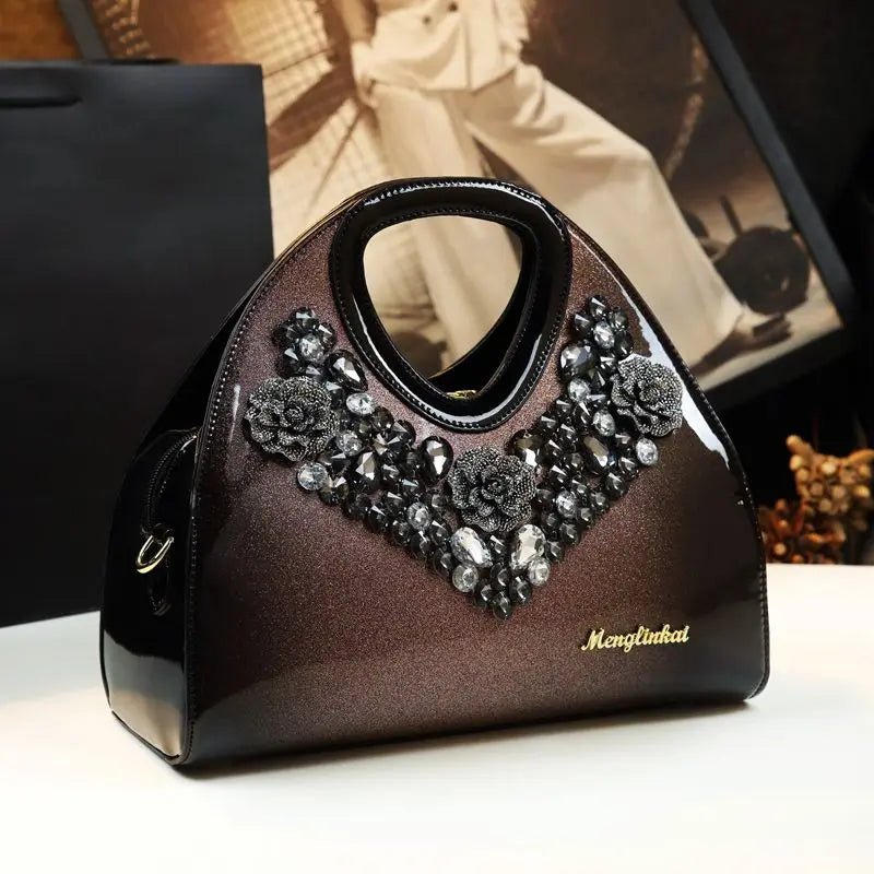 Brand Fashionable Diamond - encrusted Dumpling Bag Genuine Leather Hand - held Crossbody Bags for Women Sac À Main Femme - SN Wigs & More