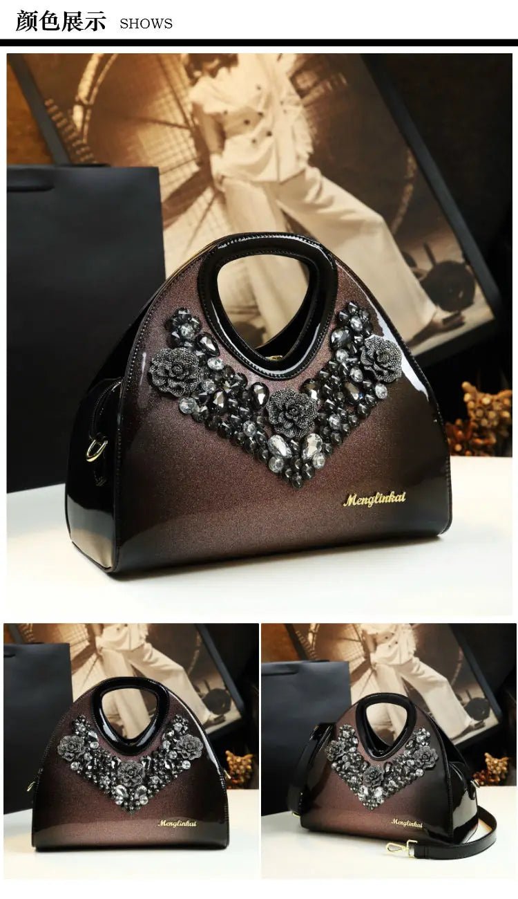 Brand Fashionable Diamond - encrusted Dumpling Bag Genuine Leather Hand - held Crossbody Bags for Women Sac À Main Femme - SN Wigs & More