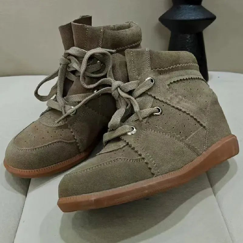 Brand Frosted Splicing Sneakers Women Fashion Versatile Casual High - top Shoes Inner Height Increase Textured Design Casual Shoes - SN Wigs & More