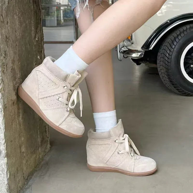 Brand Frosted Splicing Sneakers Women Fashion Versatile Casual High - top Shoes Inner Height Increase Textured Design Casual Shoes - SN Wigs & More