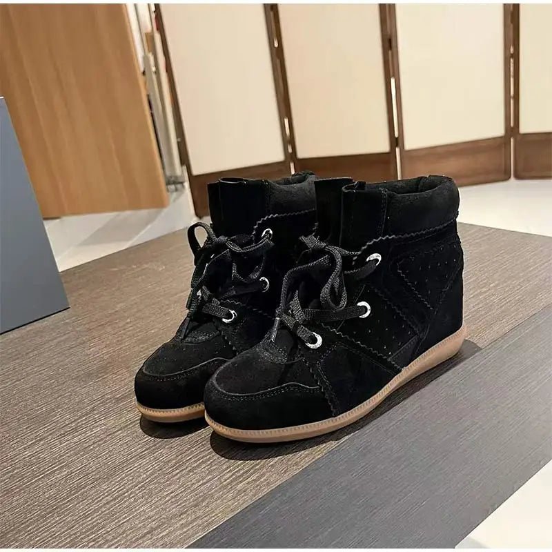 Brand Frosted Splicing Sneakers Women Fashion Versatile Casual High - top Shoes Inner Height Increase Textured Design Casual Shoes - SN Wigs & More