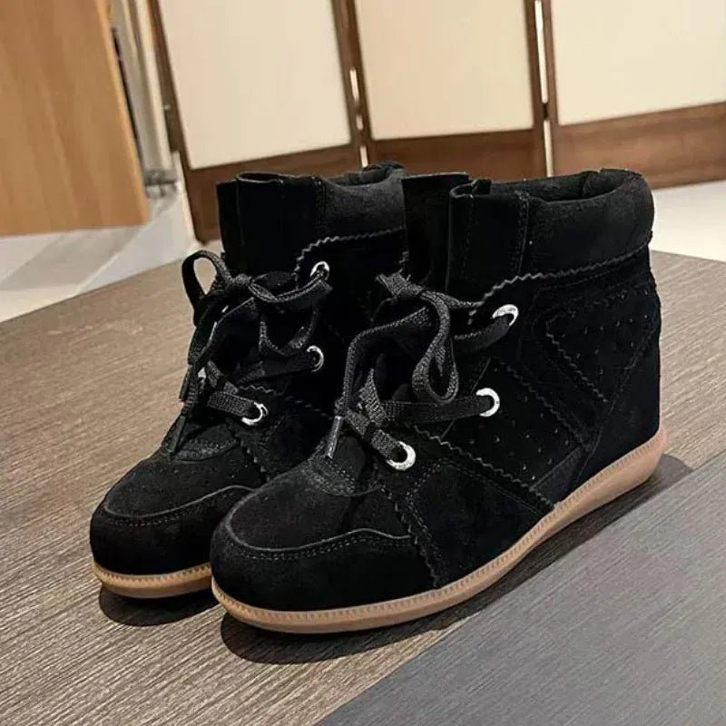 Brand Frosted Splicing Sneakers Women Fashion Versatile Casual High - top Shoes Inner Height Increase Textured Design Casual Shoes - SN Wigs & More