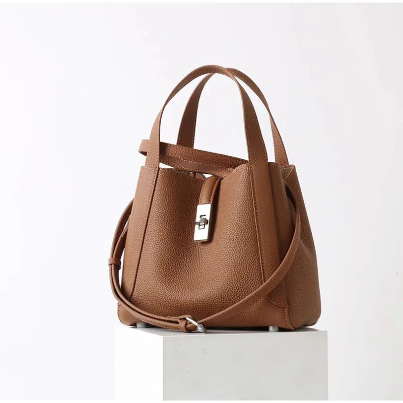 Brand Genuine Leather Basket Bag Women Luxury Fashion Simple Texture Tote Bag New Versatile High - end Shoulder Bag Messenger Bag - SN Wigs & More
