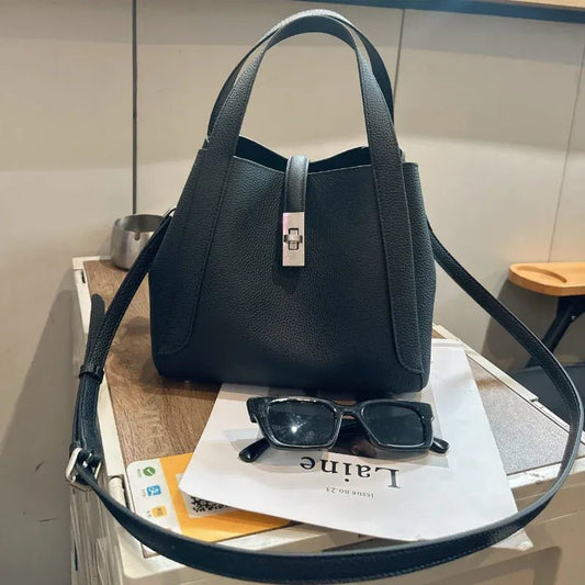 Brand Genuine Leather Basket Bag Women Luxury Fashion Simple Texture Tote Bag New Versatile High - end Shoulder Bag Messenger Bag - SN Wigs & More