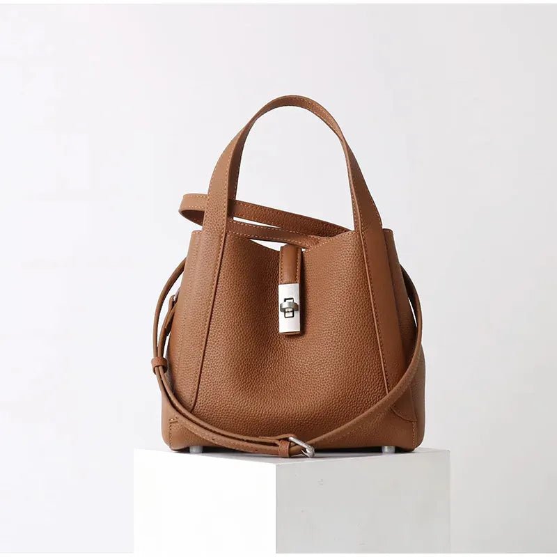 Brand Genuine Leather Basket Bag Women Luxury Fashion Simple Texture Tote Bag New Versatile High - end Shoulder Bag Messenger Bag - SN Wigs & More