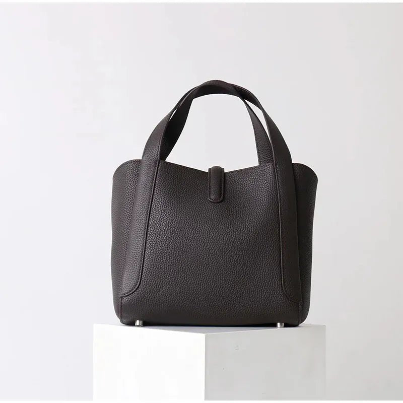 Brand Genuine Leather Basket Bag Women Luxury Fashion Simple Texture Tote Bag New Versatile High - end Shoulder Bag Messenger Bag - SN Wigs & More