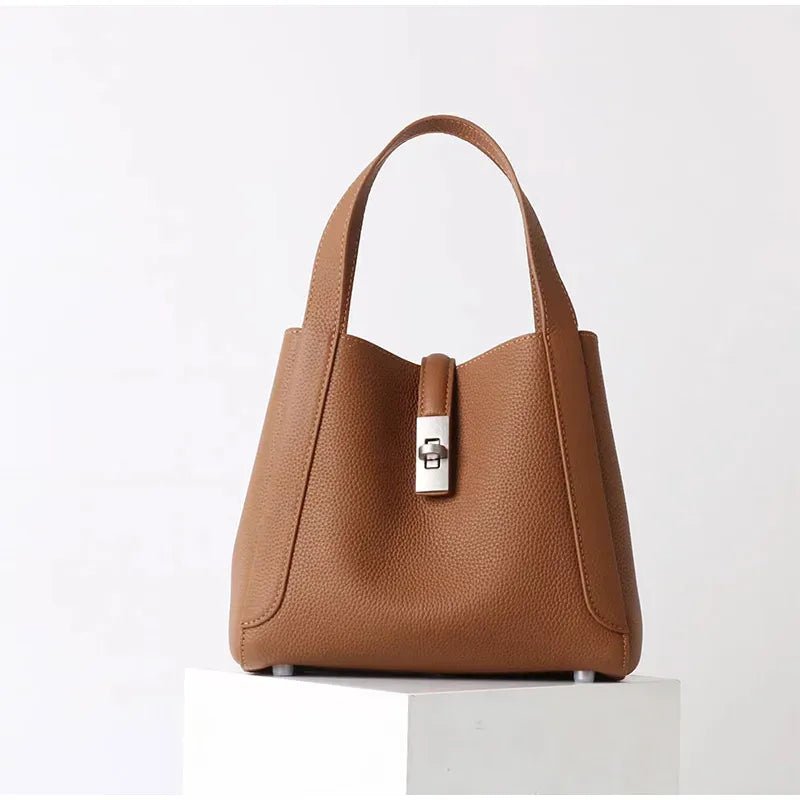 Brand Genuine Leather Basket Bag Women Luxury Fashion Simple Texture Tote Bag New Versatile High - end Shoulder Bag Messenger Bag - SN Wigs & More