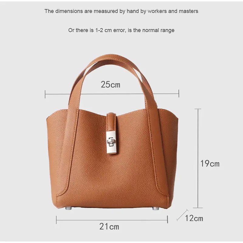Brand Genuine Leather Basket Bag Women Luxury Fashion Simple Texture Tote Bag New Versatile High - end Shoulder Bag Messenger Bag - SN Wigs & More