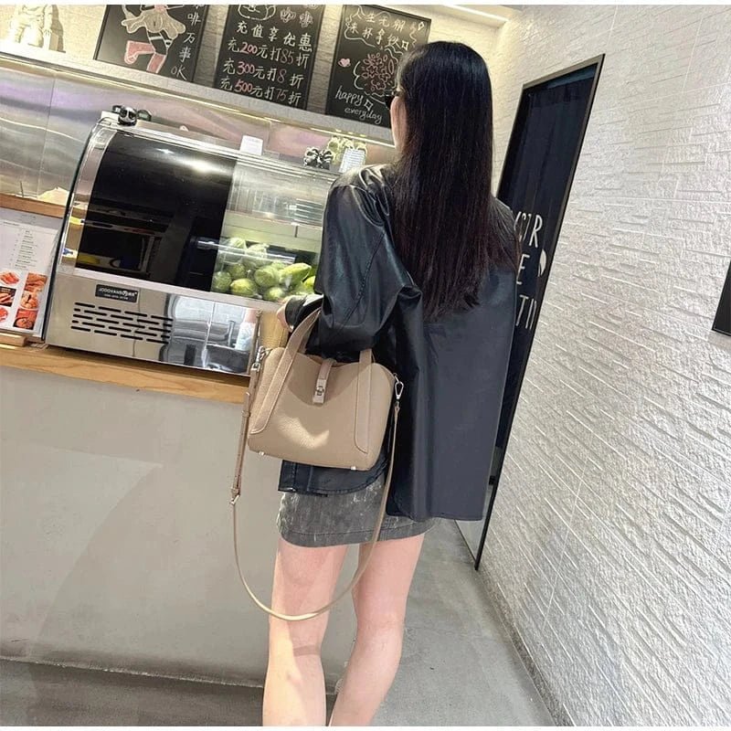 Brand Genuine Leather Basket Bag Women Luxury Fashion Simple Texture Tote Bag New Versatile High - end Shoulder Bag Messenger Bag - SN Wigs & More