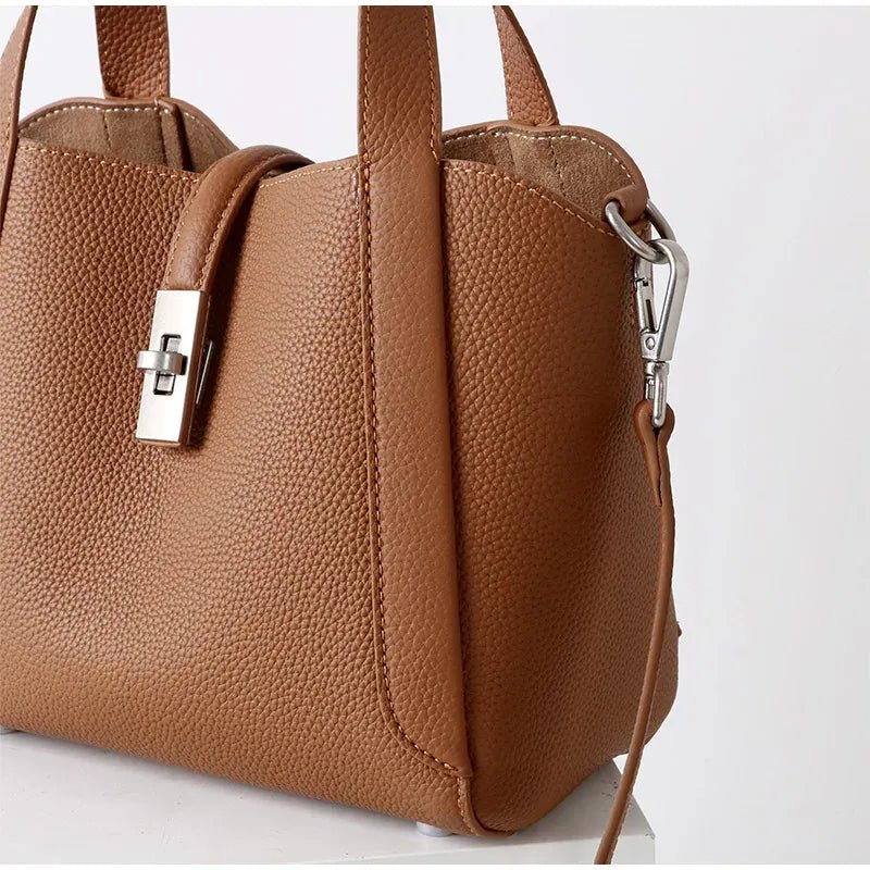 Brand Genuine Leather Basket Bag Women Luxury Fashion Simple Texture Tote Bag New Versatile High - end Shoulder Bag Messenger Bag - SN Wigs & More