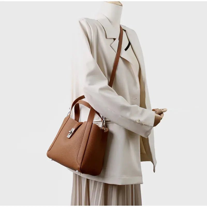 Brand Genuine Leather Basket Bag Women Luxury Fashion Simple Texture Tote Bag New Versatile High - end Shoulder Bag Messenger Bag - SN Wigs & More
