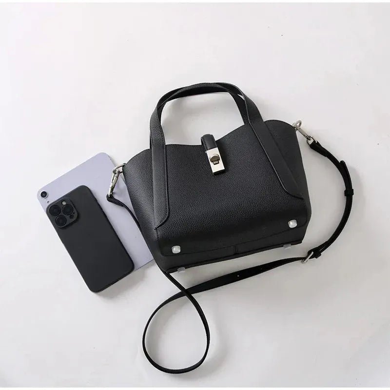 Brand Genuine Leather Basket Bag Women Luxury Fashion Simple Texture Tote Bag New Versatile High - end Shoulder Bag Messenger Bag - SN Wigs & More