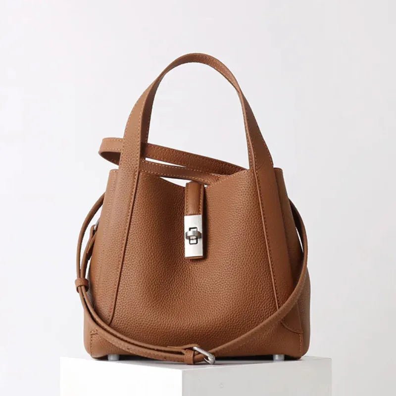 Brand Genuine Leather Basket Bag Women Luxury Fashion Simple Texture Tote Bag New Versatile High - end Shoulder Bag Messenger Bag - SN Wigs & More