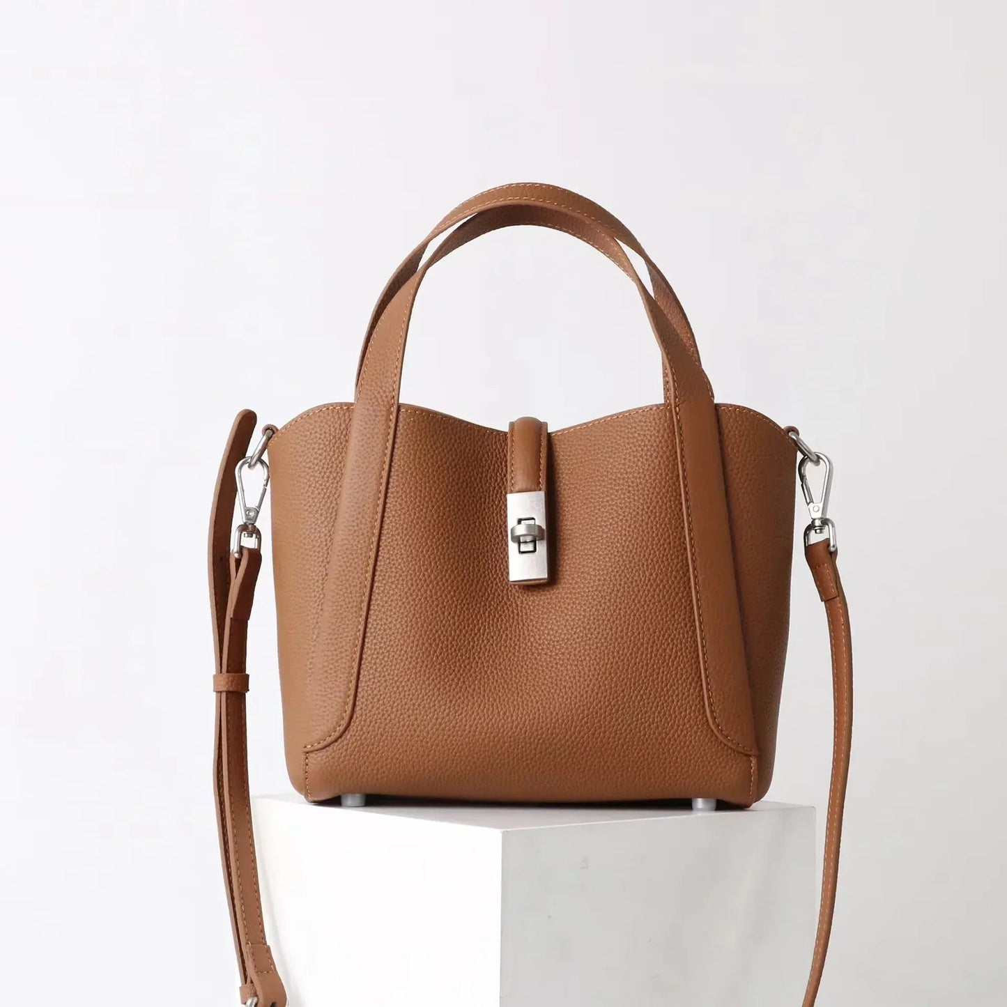 Brand Genuine Leather Basket Bag Women Luxury Fashion Simple Texture Tote Bag New Versatile High - end Shoulder Bag Messenger Bag - SN Wigs & More