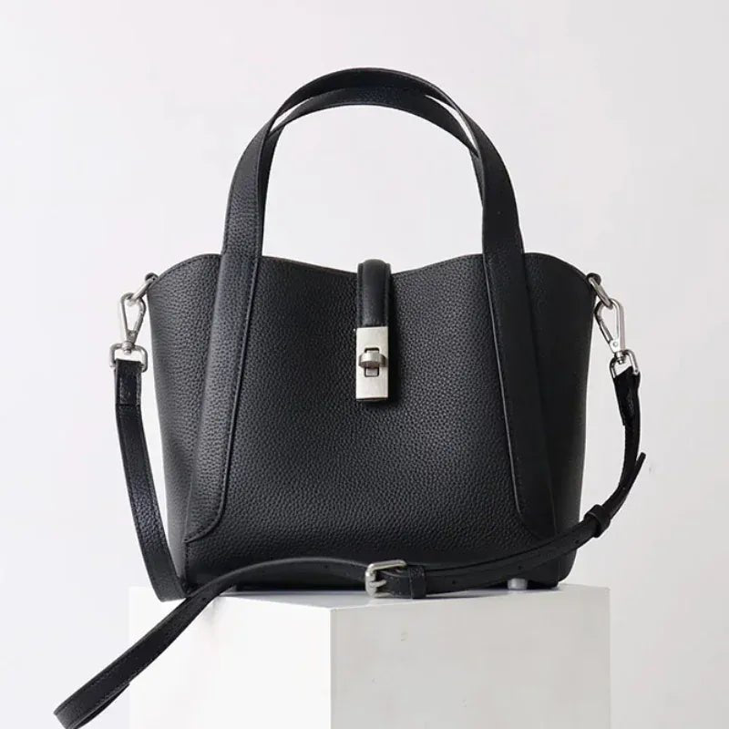 Brand Genuine Leather Basket Bag Women Luxury Fashion Simple Texture Tote Bag New Versatile High - end Shoulder Bag Messenger Bag - SN Wigs & More