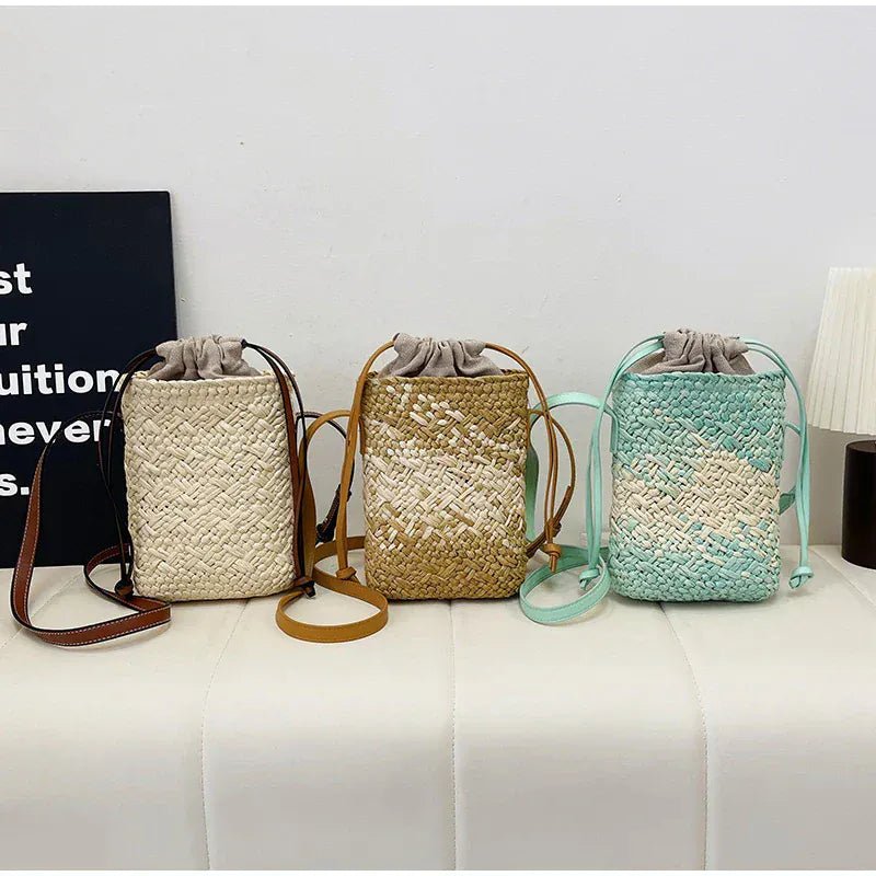 Brand Gradient Raffia Crossbody Bag Straw Drawstring Bohemian Summer Beach Travel Design Shoulder Bag Shop Basket Crossbody Bag - SN Wigs & More