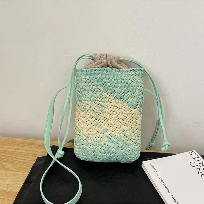 Brand Gradient Raffia Crossbody Bag Straw Drawstring Bohemian Summer Beach Travel Design Shoulder Bag Shop Basket Crossbody Bag - SN Wigs & More