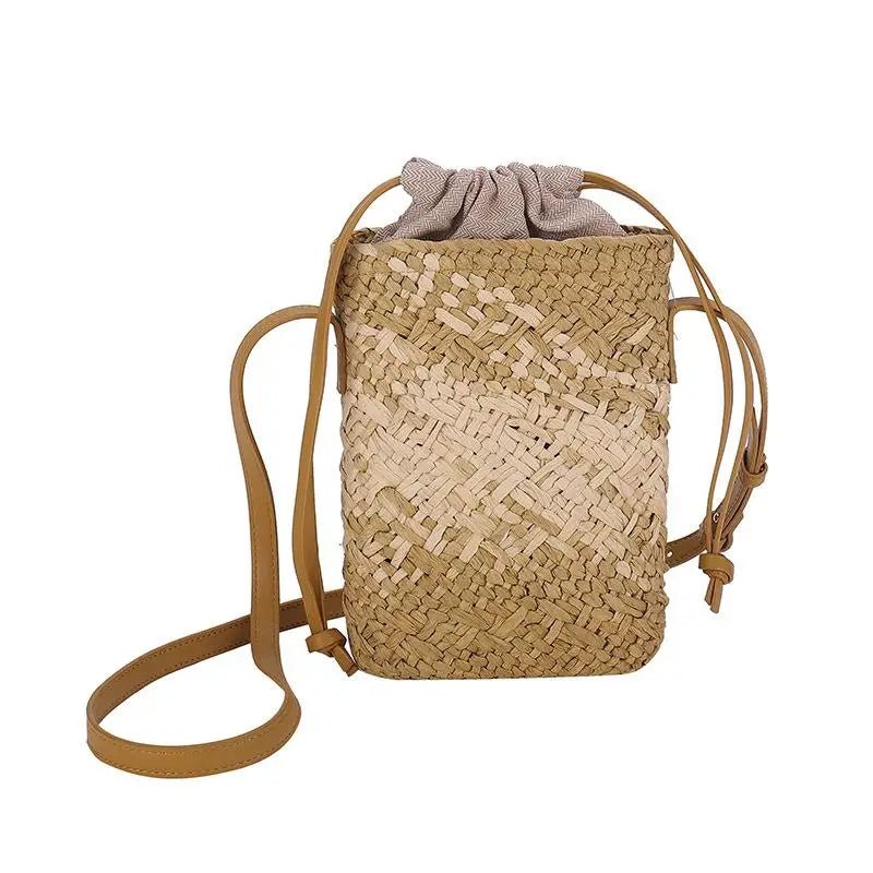Brand Gradient Raffia Crossbody Bag Straw Drawstring Bohemian Summer Beach Travel Design Shoulder Bag Shop Basket Crossbody Bag - SN Wigs & More