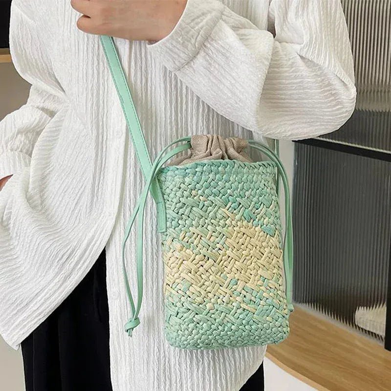 Brand Gradient Raffia Crossbody Bag Straw Drawstring Bohemian Summer Beach Travel Design Shoulder Bag Shop Basket Crossbody Bag - SN Wigs & More