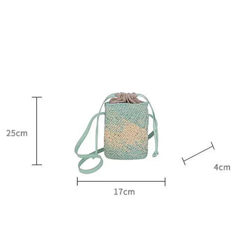Brand Gradient Raffia Crossbody Bag Straw Drawstring Bohemian Summer Beach Travel Design Shoulder Bag Shop Basket Crossbody Bag - SN Wigs & More