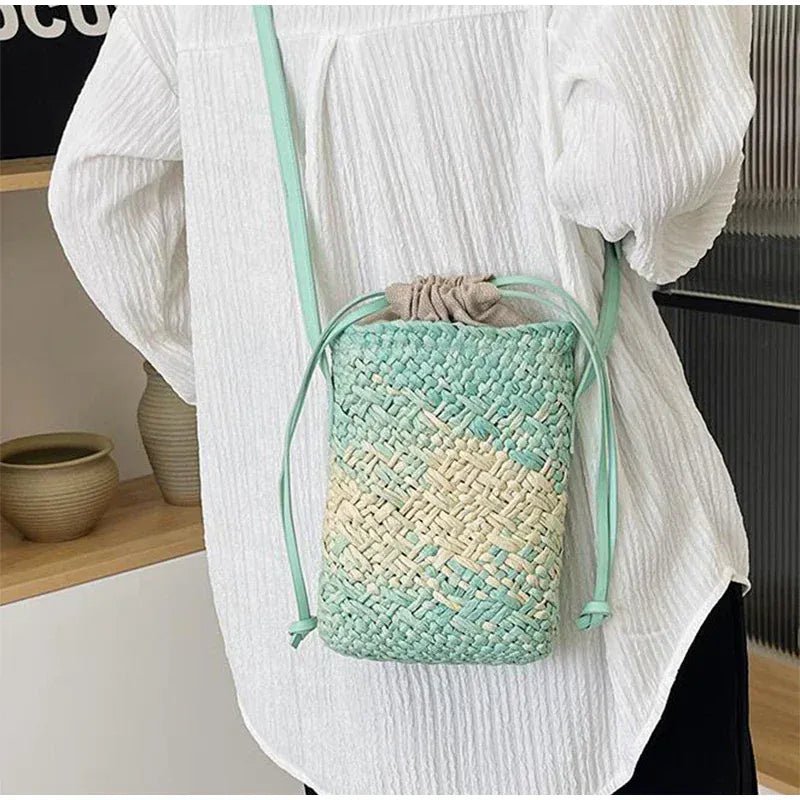Brand Gradient Raffia Crossbody Bag Straw Drawstring Bohemian Summer Beach Travel Design Shoulder Bag Shop Basket Crossbody Bag - SN Wigs & More