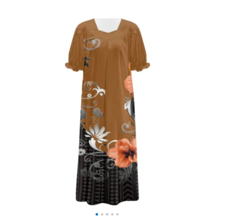 brand new 2024 summer beach isalnd casual tribal dress custom design polynesian puff sleeve large size straight long mumu dress