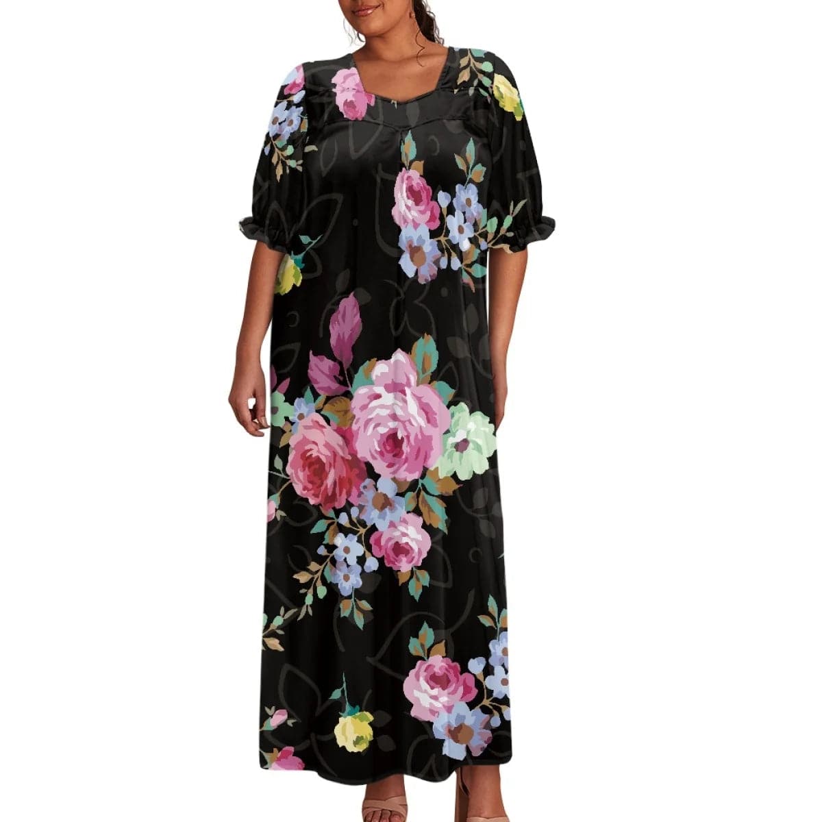 brand new 2024 summer beach isalnd casual tribal dress custom design polynesian puff sleeve large size straight long mumu dress