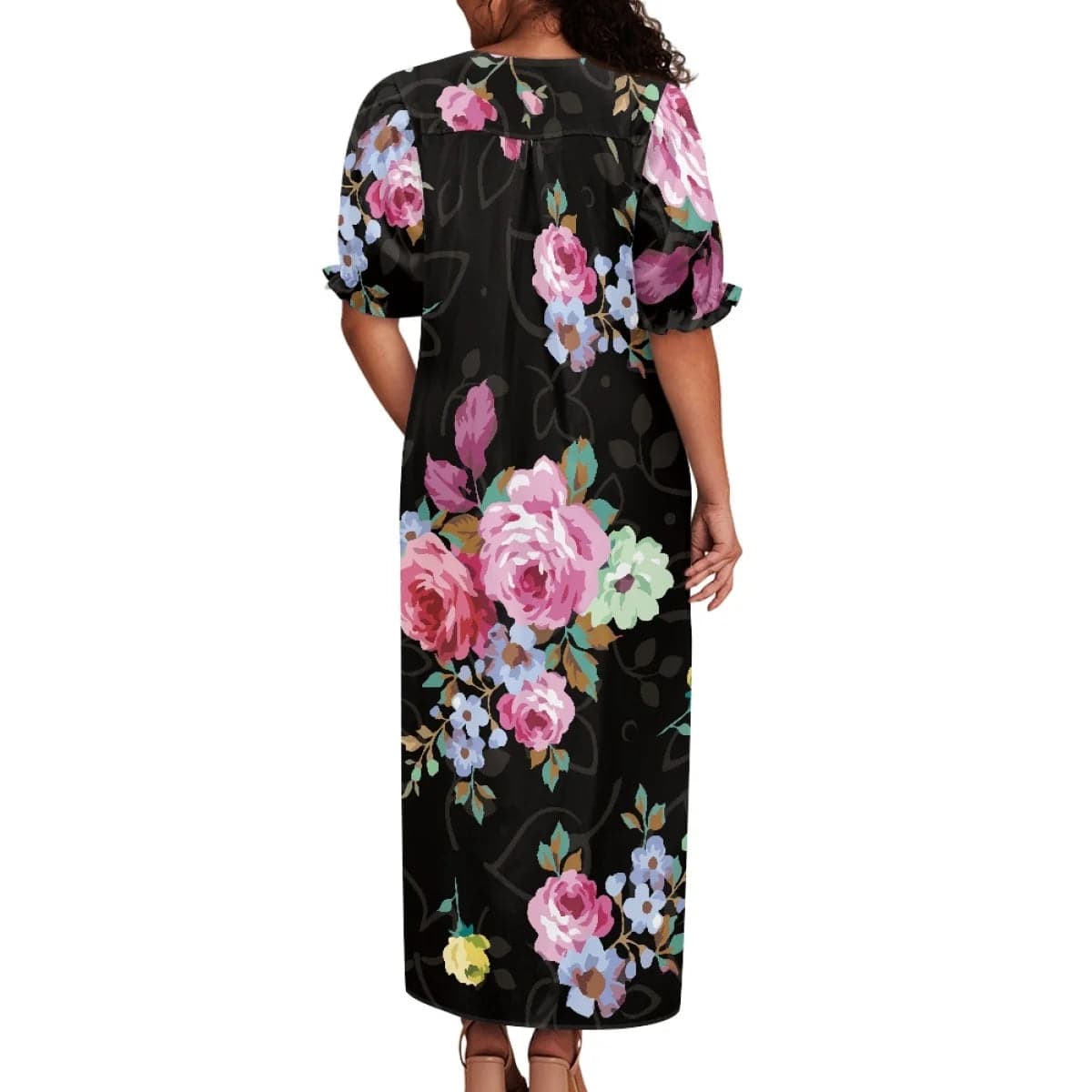 brand new 2024 summer beach isalnd casual tribal dress custom design polynesian puff sleeve large size straight long mumu dress